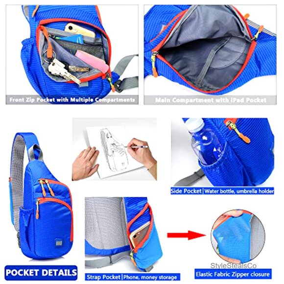 Waterproof Sling Backpack Crossbody Daypack Lightweight Nylon Travel Bag